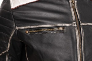 Giacca in pelle da motocicletta da uomo retro vintage con effetto usato -  Metal Badge