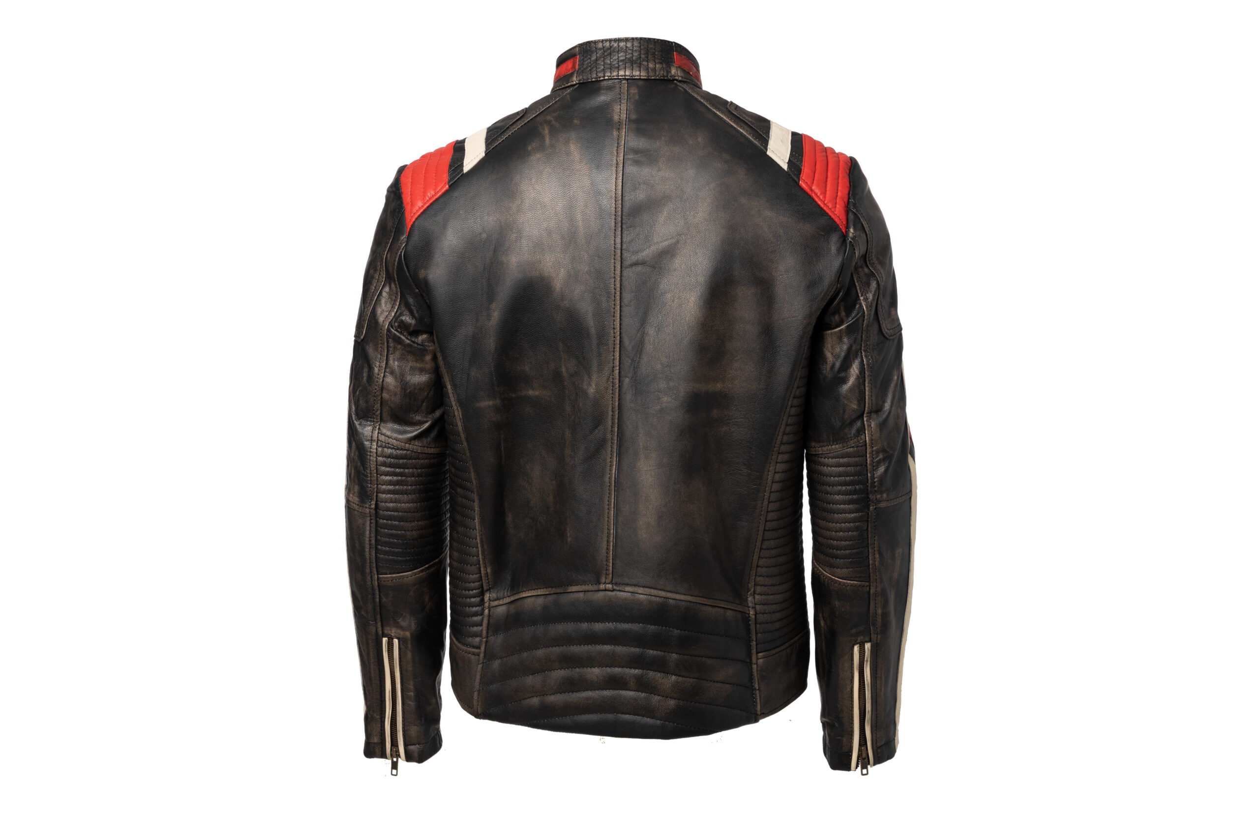 Men's Motorcycle Retro Vintage Leather Jacket Used look - Metal Badge