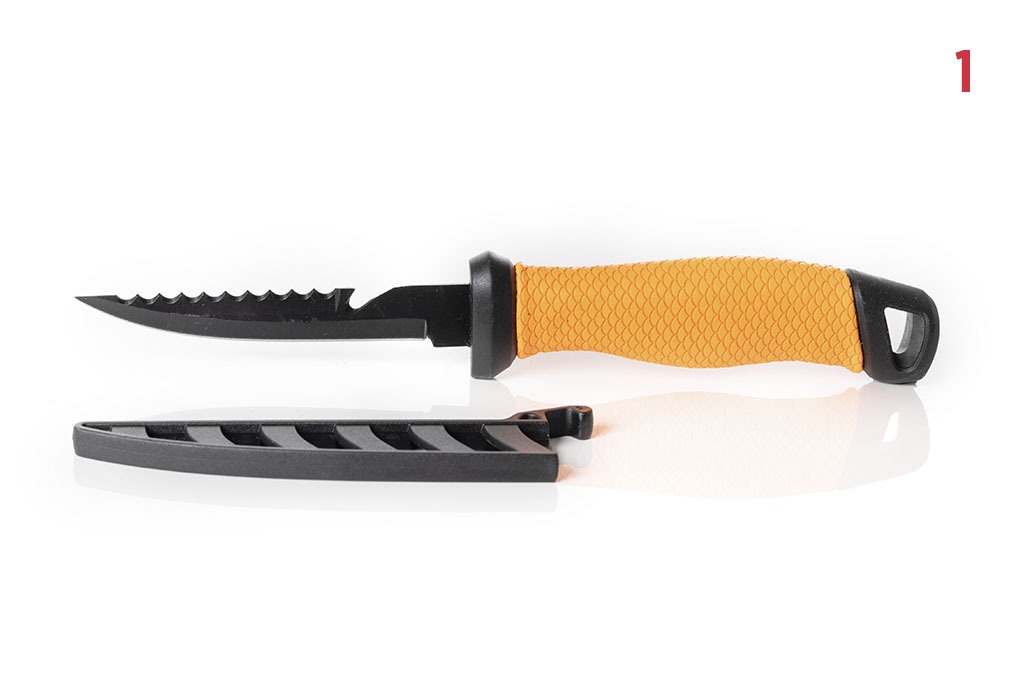 Fillet knife set with flexible blade and plastic handle in orange