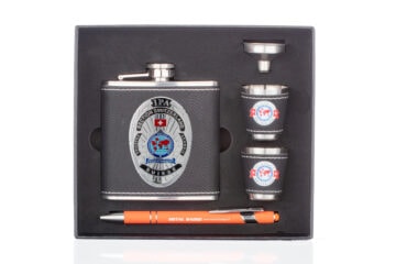 Confezione regalo fiaschetta in acciaio inossidabile da 170 ml con 2 tazze, imbuto e penna a sfera