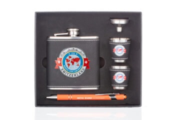 Confezione regalo fiaschetta in acciaio inossidabile da 170 ml con 2 tazze, imbuto e penna a sfera