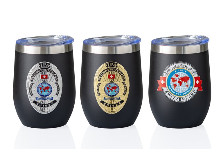 Vacuum-insulated thermos cup, 350 ml, made from high-quality stainless steel with lid Thermobecher 01 2 Metal Badge