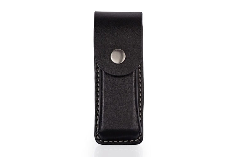 Hochwertige Lederholster für Taschenmesser – Robust, Stilvoll, Langlebig schwarz 01 Metal Badge