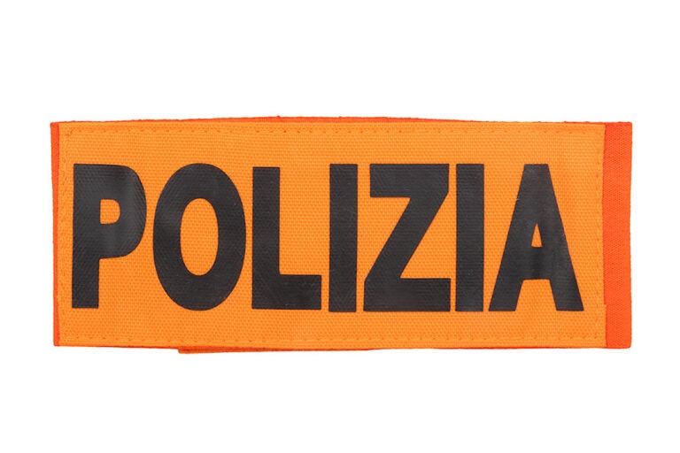 Brassard « POLIZIA » orange 01 Armbinde POLIZIA Orange Metal Badge