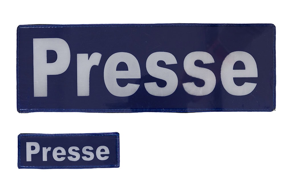 Targhetta identificativa «Presse» per abbigliamento con velcro sul retro