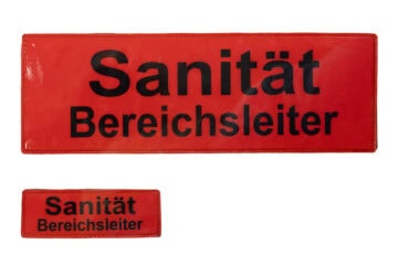 "Sanität Bereichsleiter" identification patch for clothing with Velcro backing