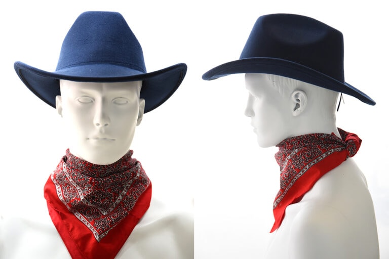 Cappello da cowboy „Rocky Mountains“ – blu scuro, 100% feltro di lana 01 Cowboyhut Blue Metal Badge