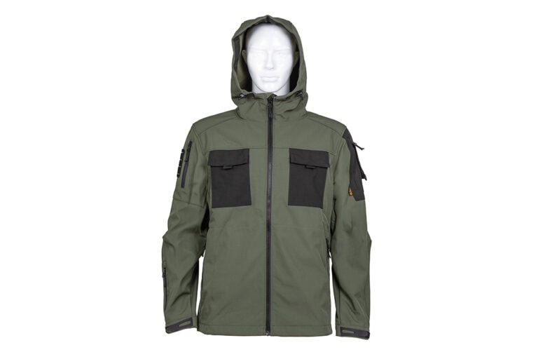 Hooded Outdoor Softshell Jacket – Green, Black 01 Softshell Metal Badge