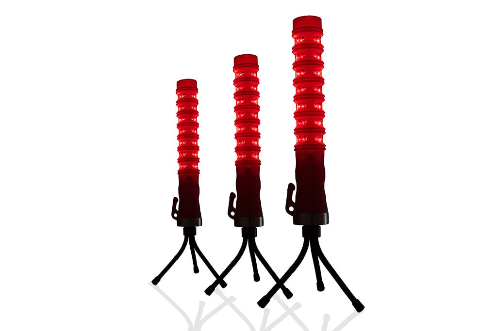 3 bâtons de signalisation LED rouge avec boîtier de chargement