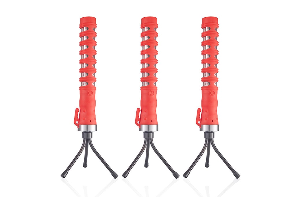 3 bâtons de signalisation LED rouge avec boîtier de chargement