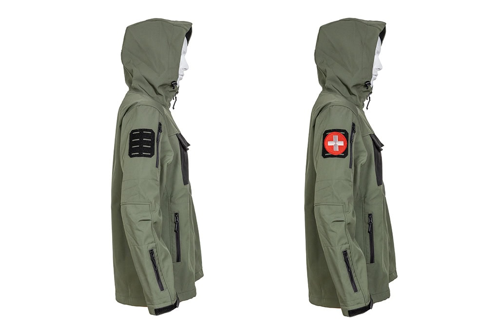 Outdoor Softshell Jacke mit Kapuze – grün, schwarz